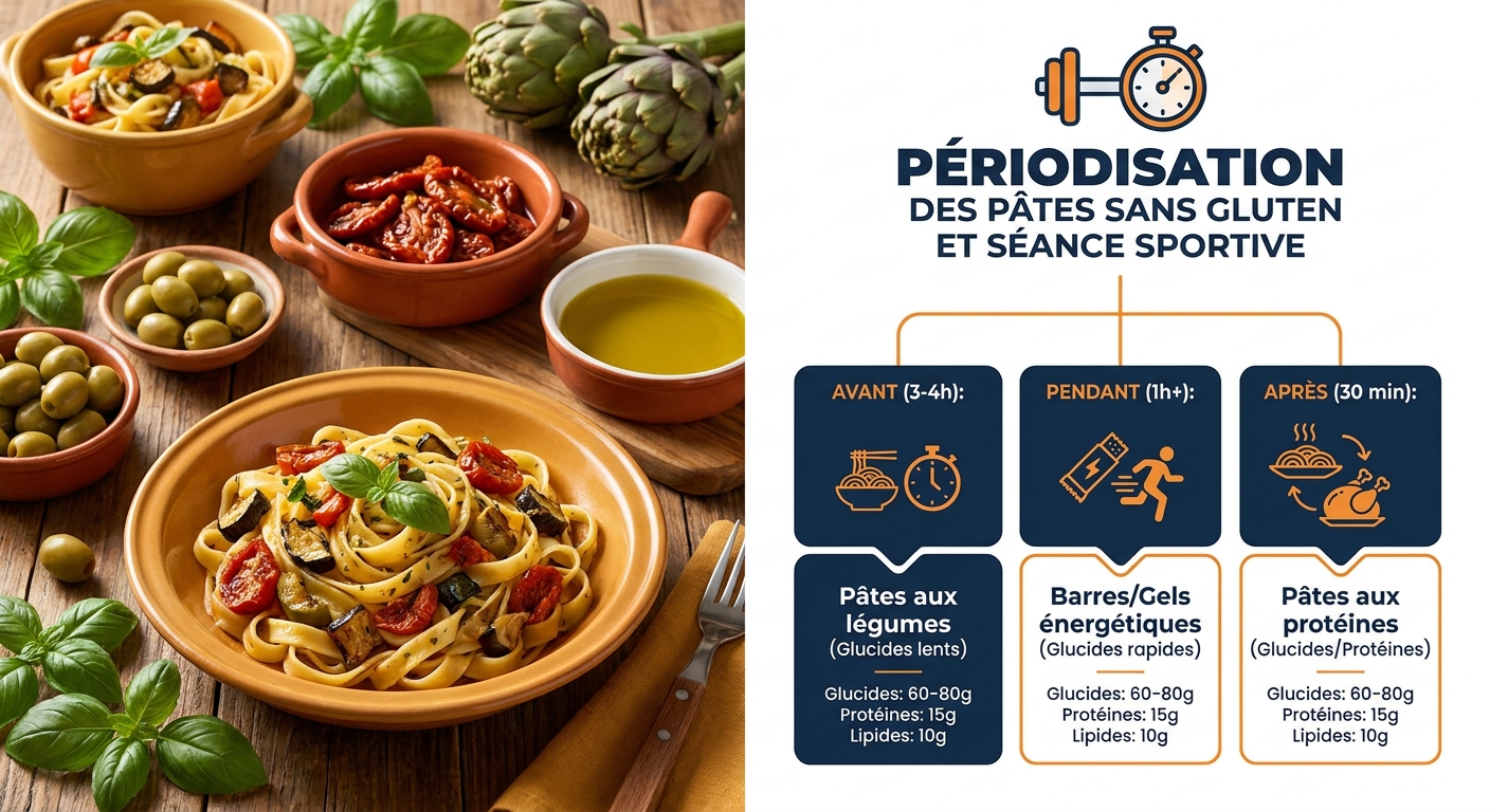 Infographie sur la nutrition sportive avec des pâtes sans gluten