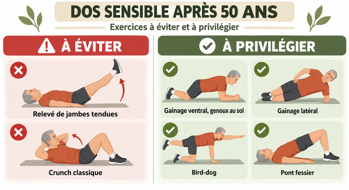 Exercices abdominaux à éviter et alternatives adaptées en cas de mal de dos
