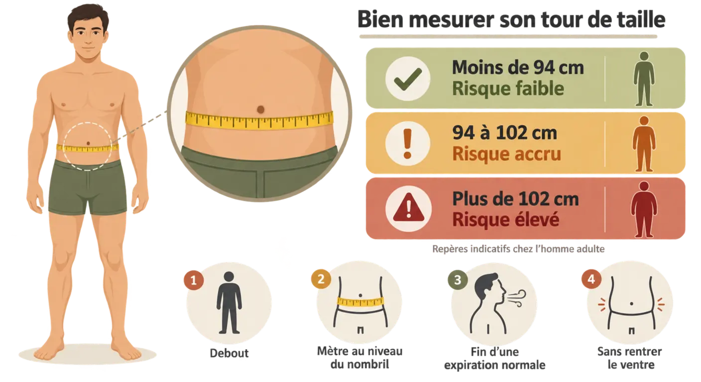 Méthode de mesure du tour de taille chez l'homme et seuils de référence
