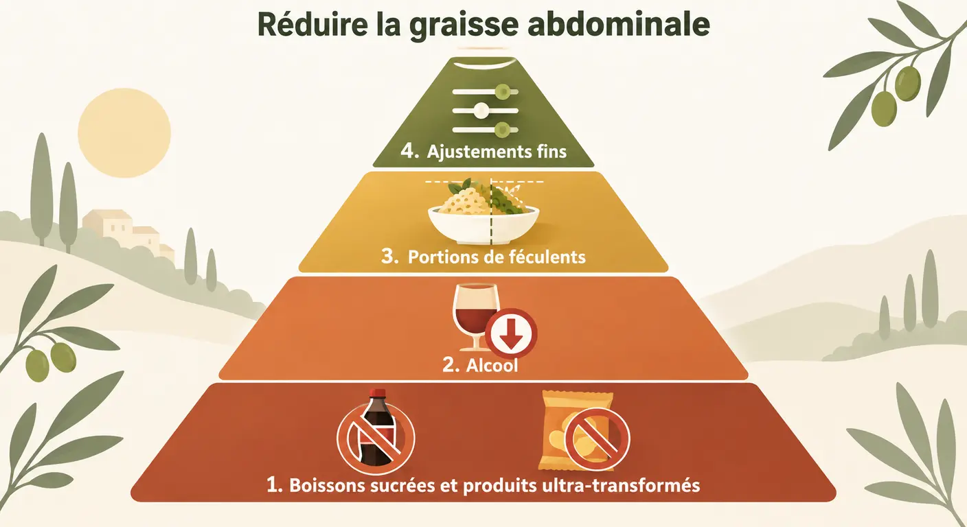 Pyramide de priorisation des leviers alimentaires pour réduire la graisse abdominale