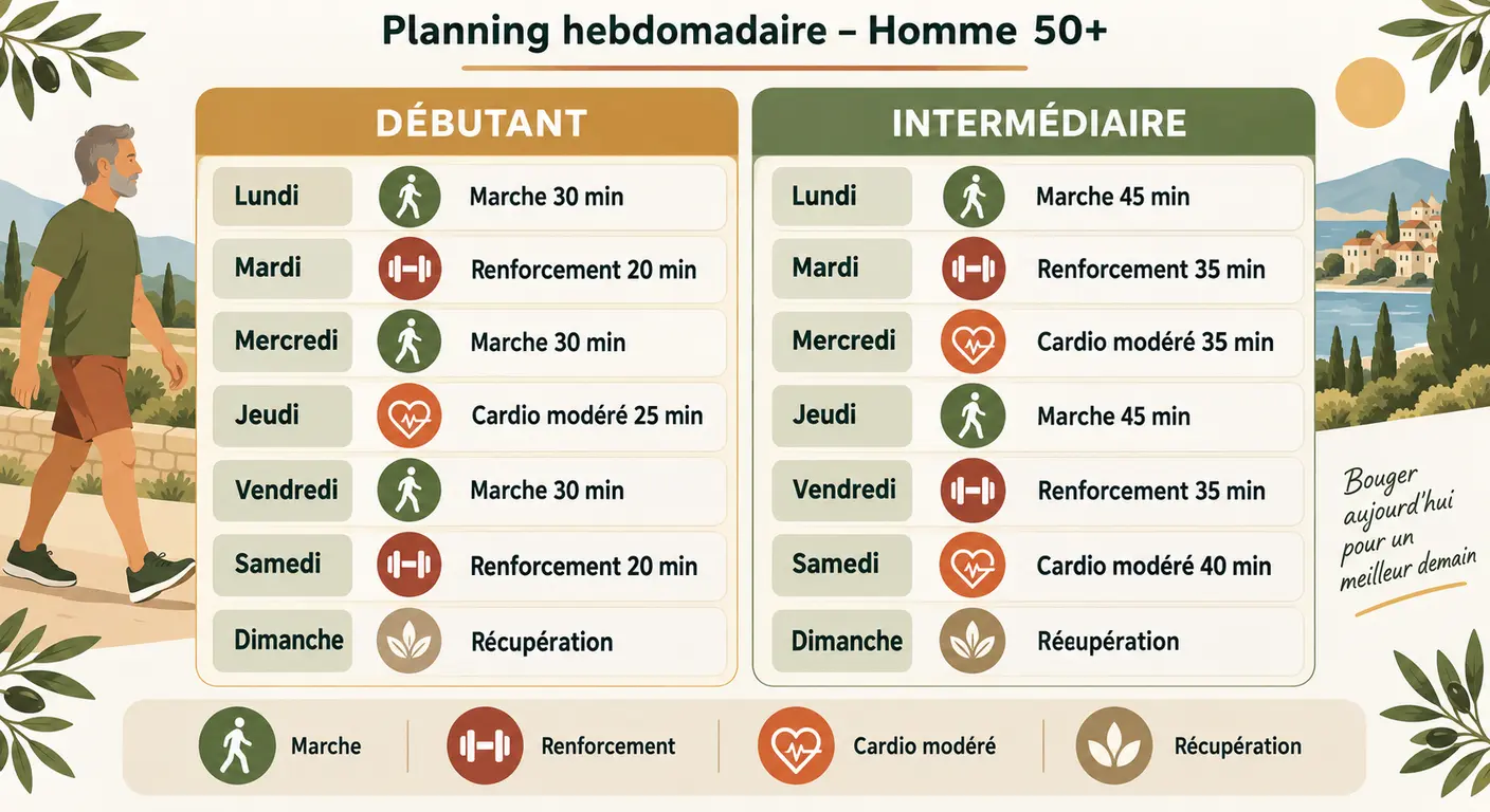 Semaine type d'activité physique pour perdre du ventre après 50 ans