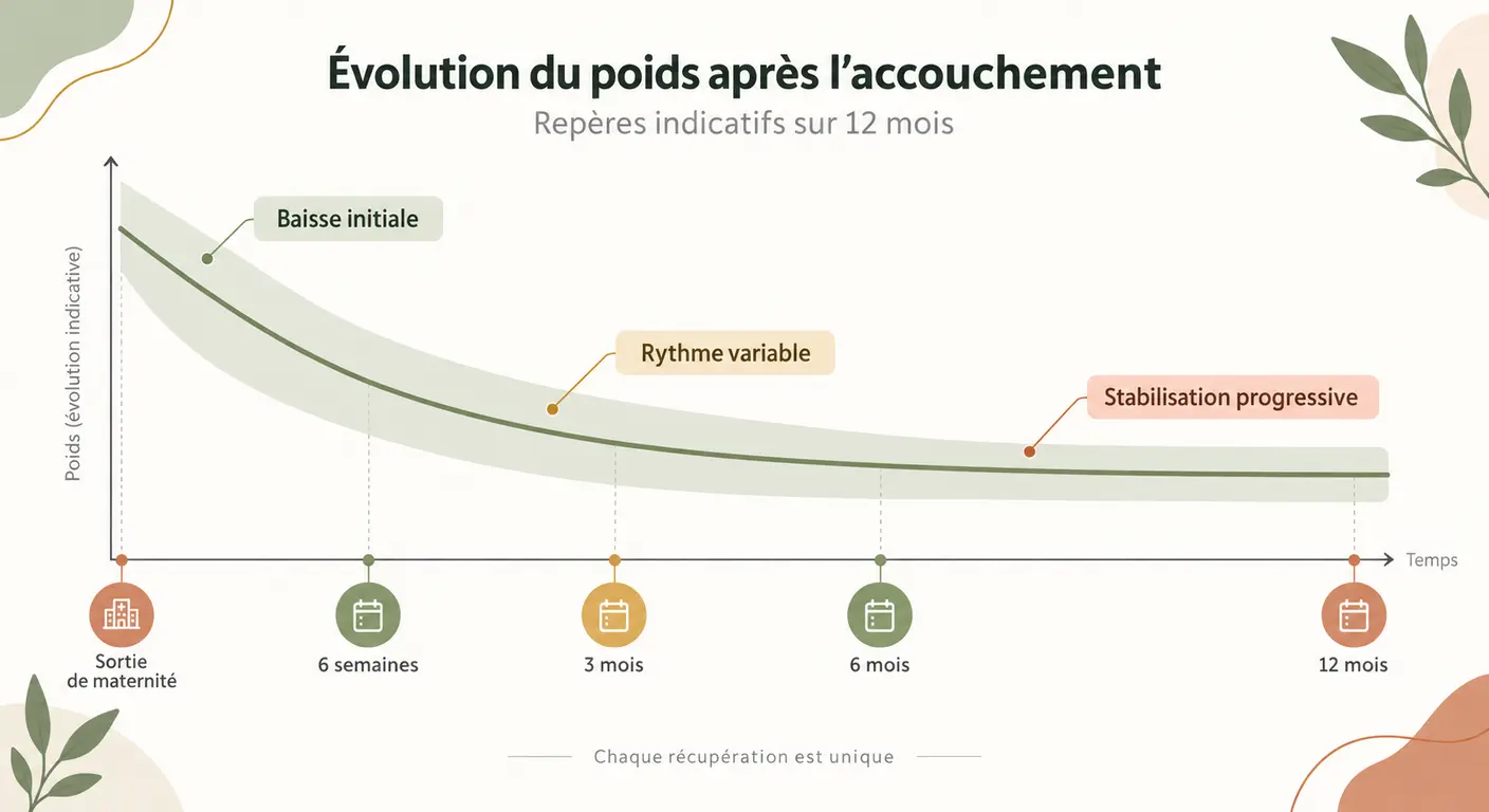 Courbe de perte de poids post-partum mois par mois sur un an