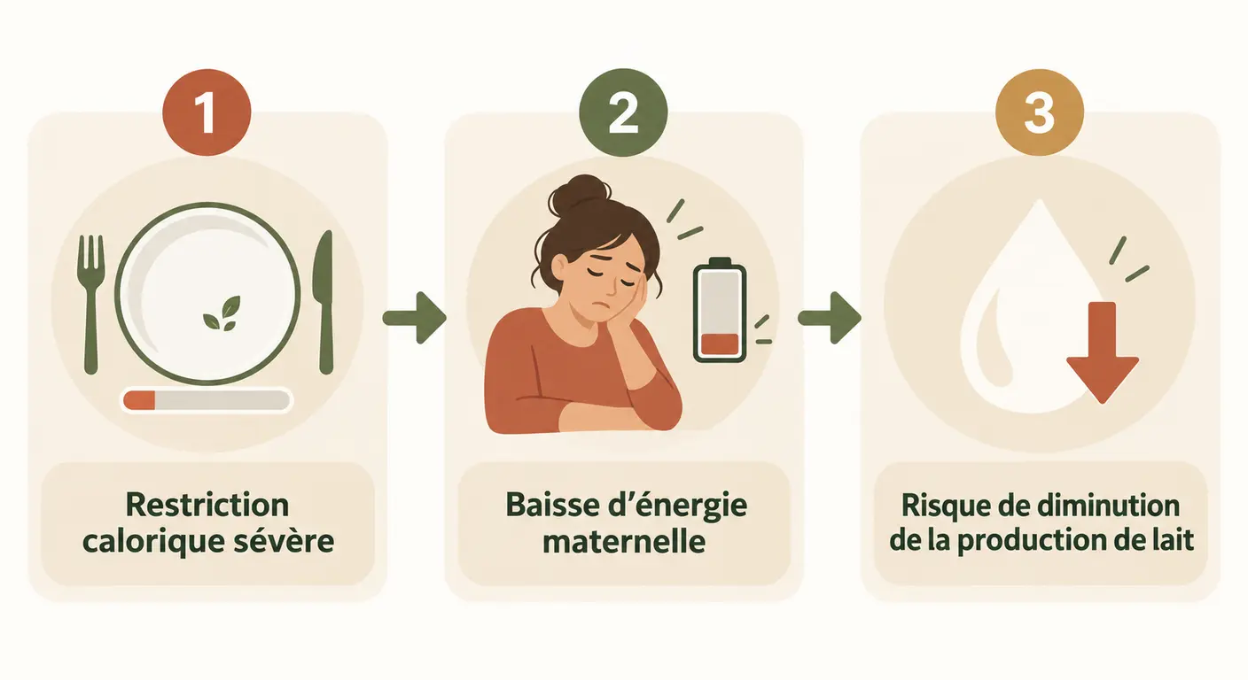 Infographie de l'effet d'une restriction calorique sévère sur la lactation