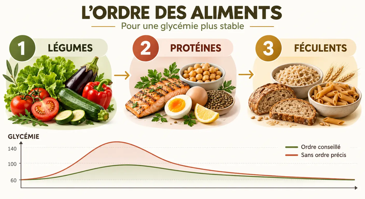 Ordre des aliments dans le repas pour lisser la courbe de glycémie