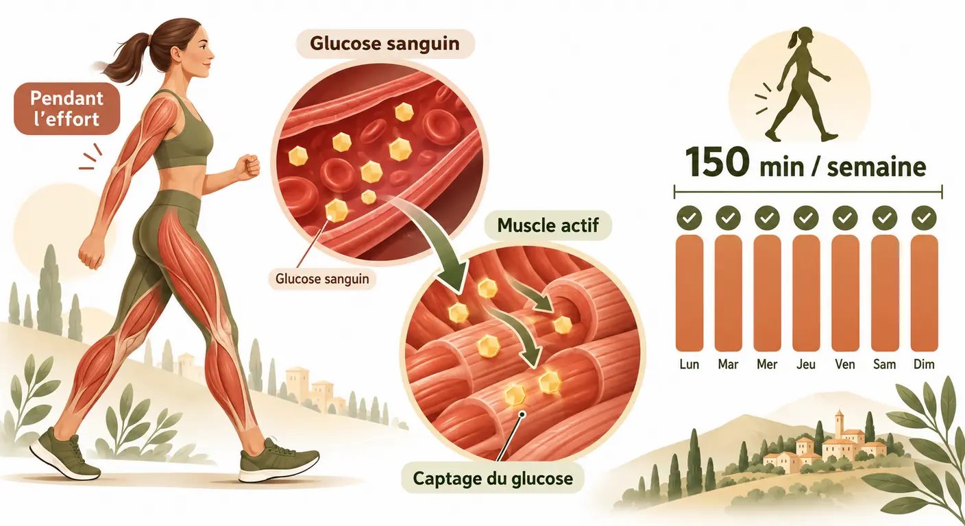 Captage du glucose par le muscle à l'effort et repère de 150 minutes hebdomadaires