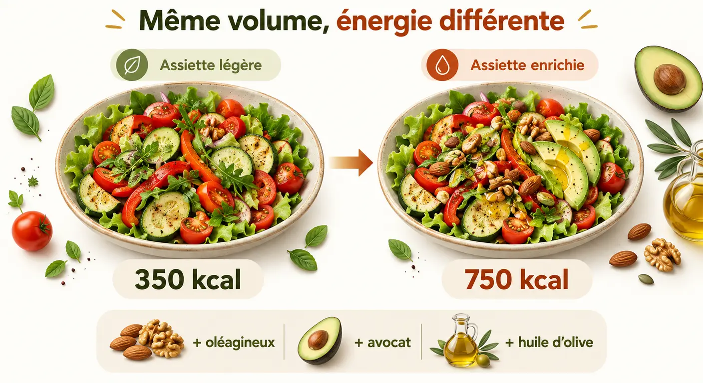 Comparaison de deux assiettes de même volume et de densité énergétique différente
