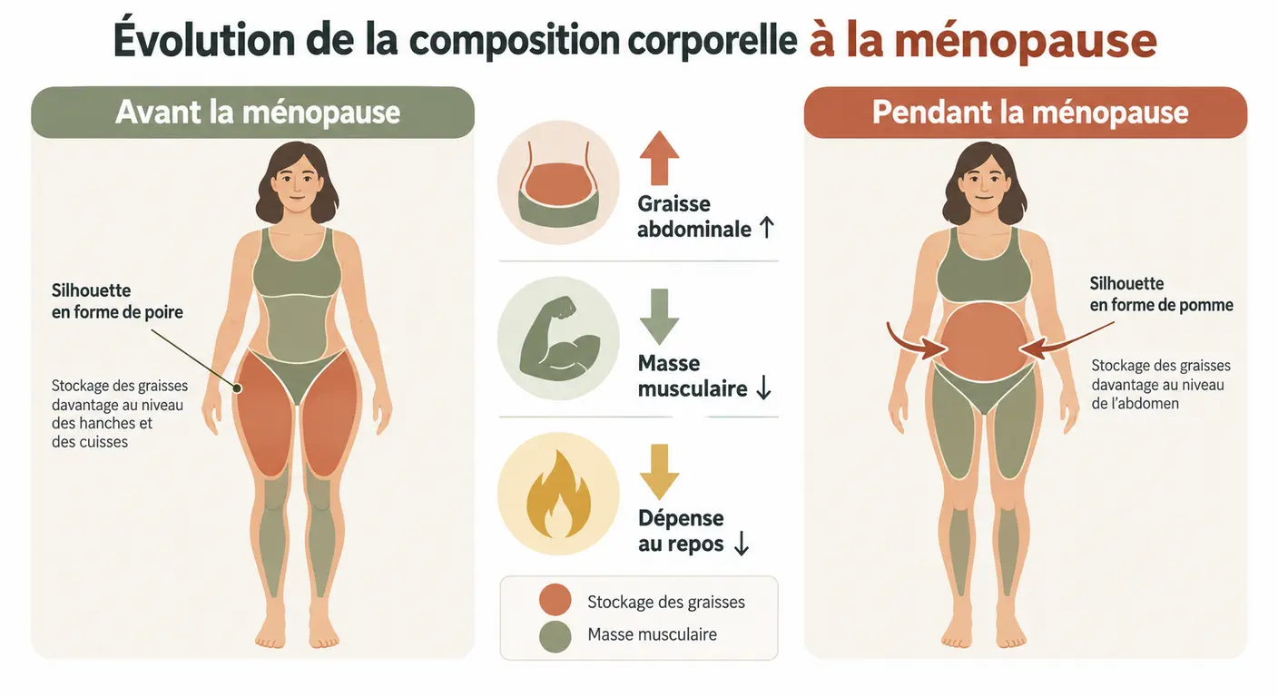 Schéma des changements corporels qui compliquent la perte de poids pendant la ménopause