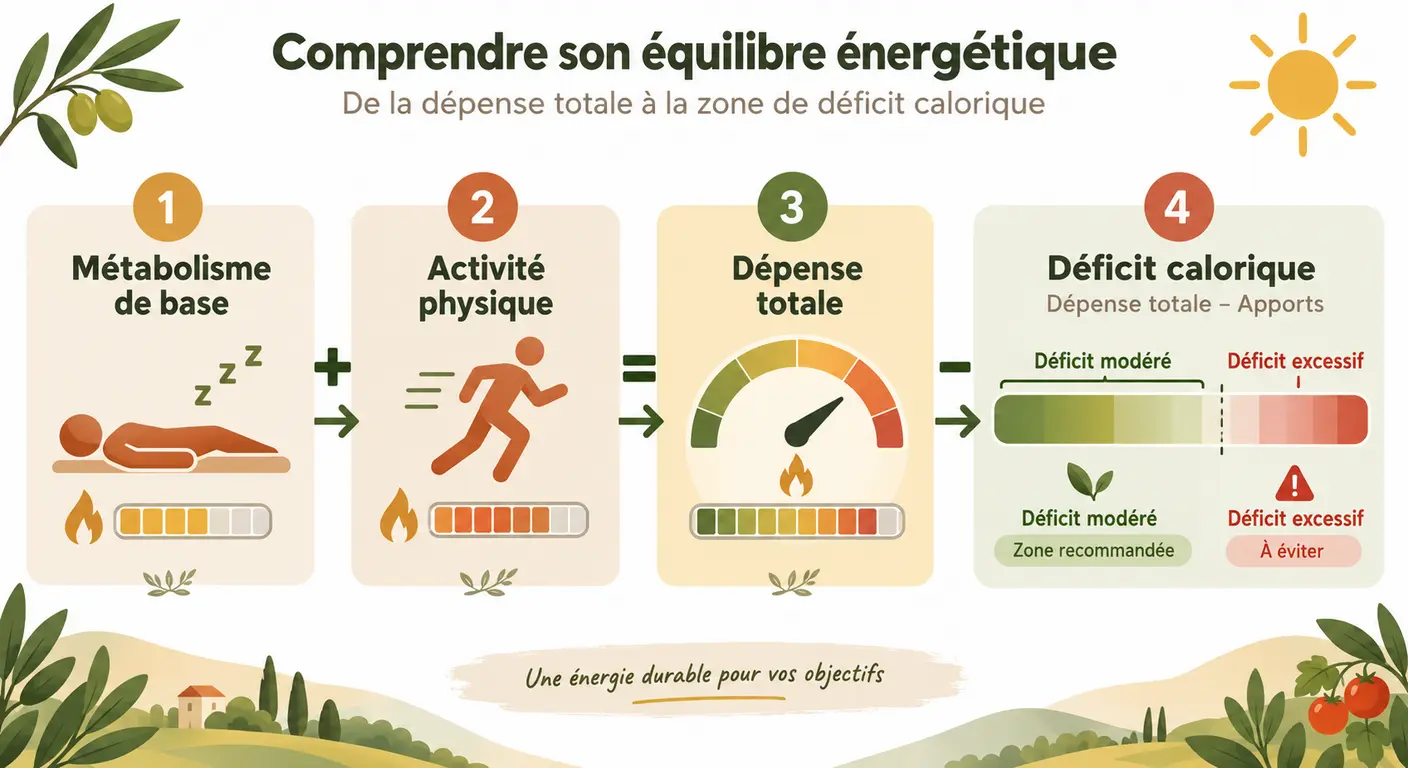 Schéma du passage du métabolisme de base au déficit calorique modéré