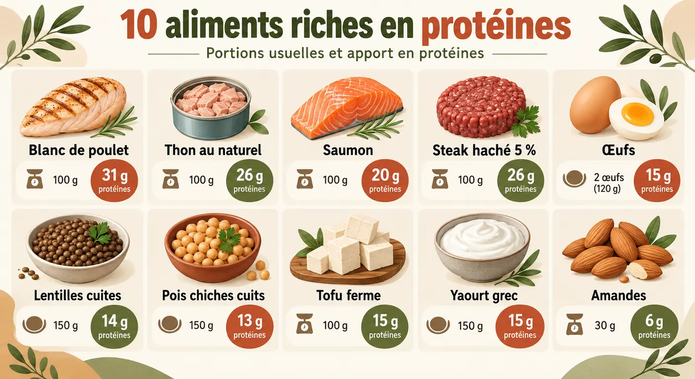 Équivalences protéiques de dix aliments courants en portions usuelles