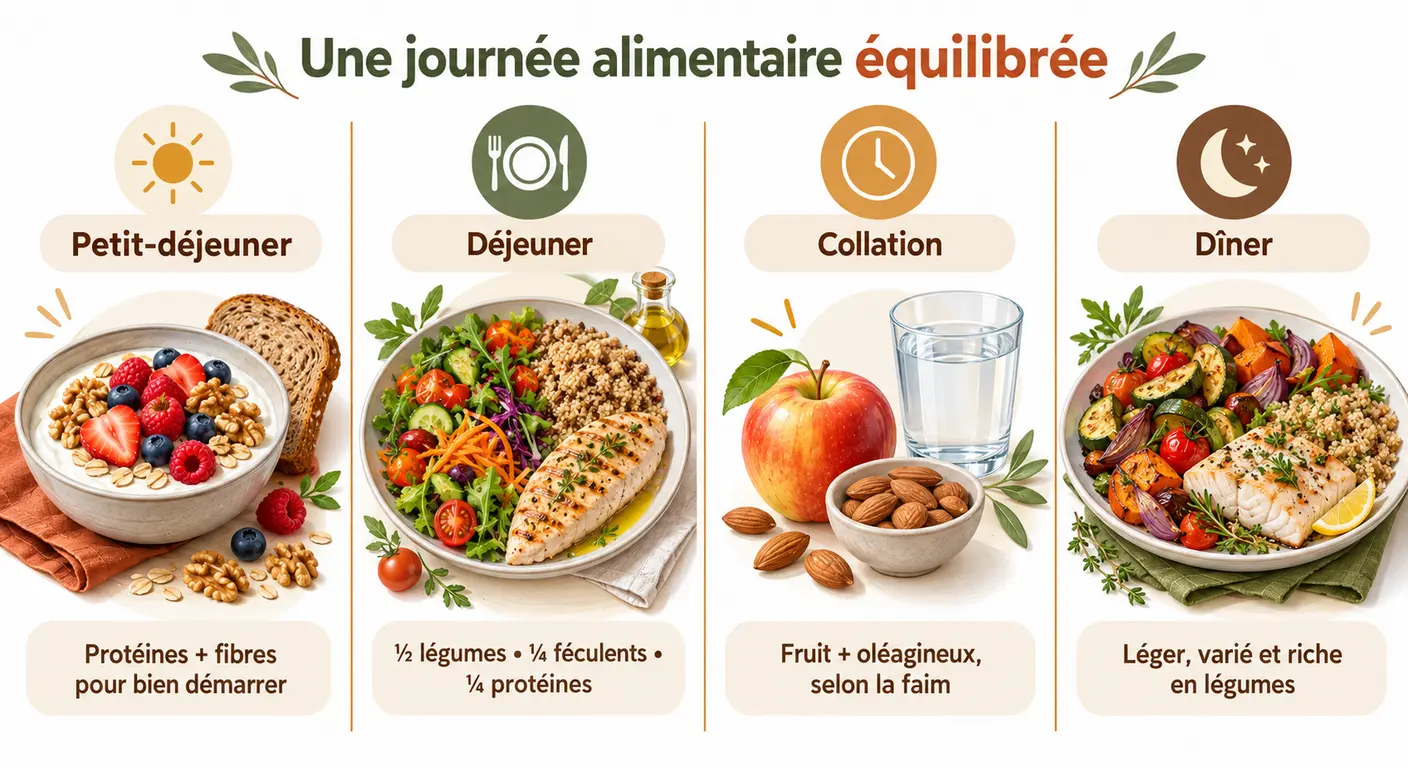 Journée alimentaire type pendant la ménopause et ses quatre règles de construction