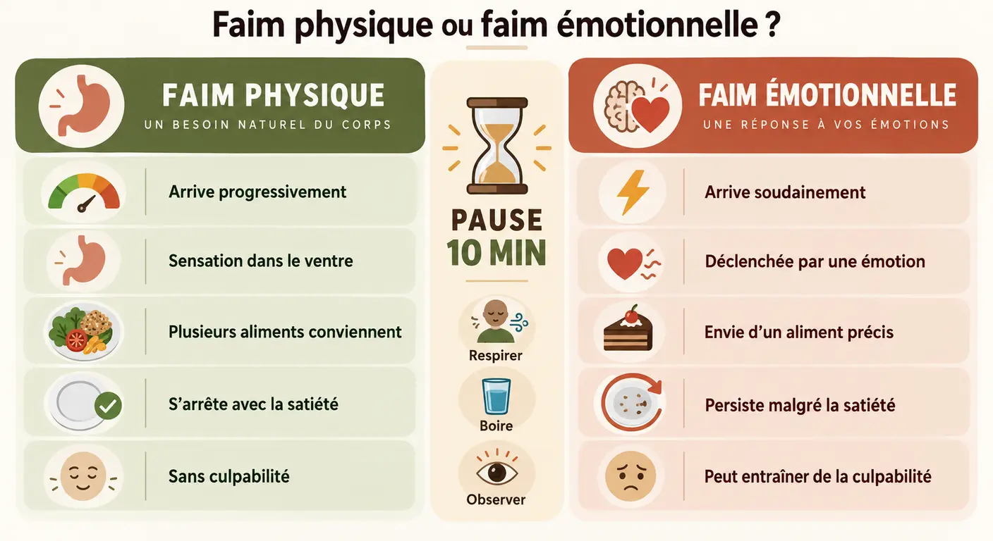 Comparaison des signaux de la faim physique et de la faim émotionnelle