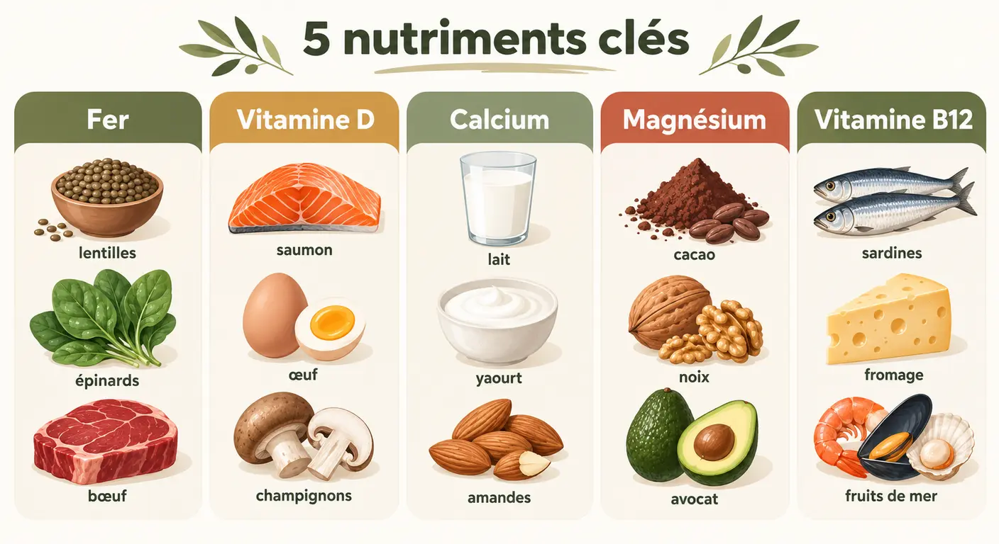 Cinq nutriments à surveiller après 50 ans et leurs sources alimentaires