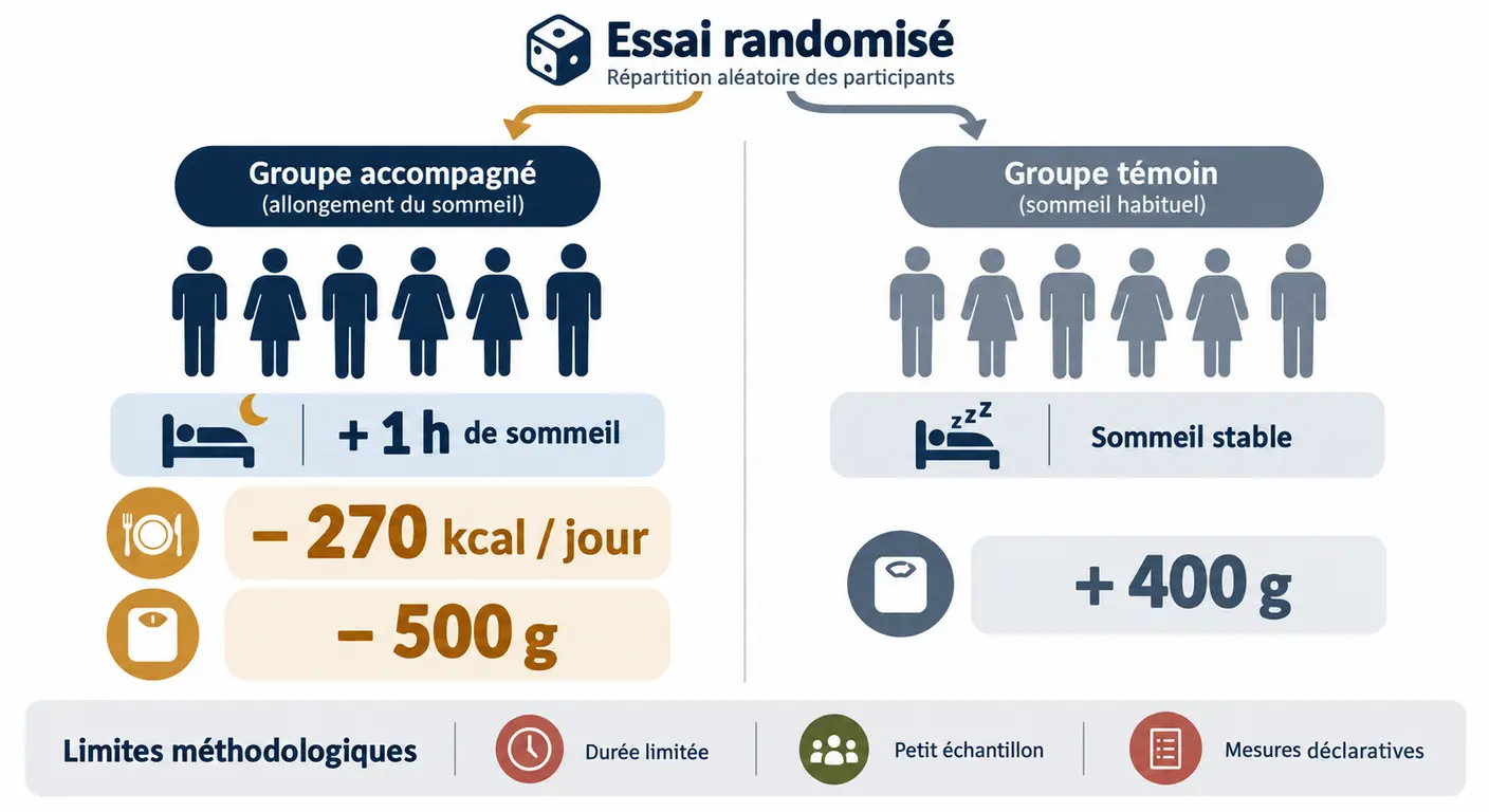 Infographie des résultats de l'essai clinique sur l'allongement du sommeil