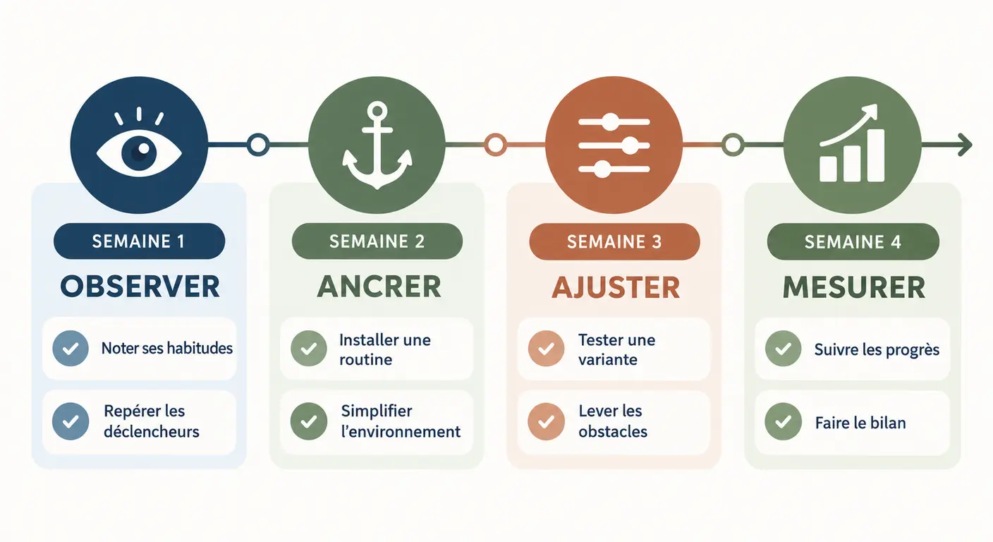 Infographie du protocole de quatre semaines pour améliorer sommeil et perte de poids