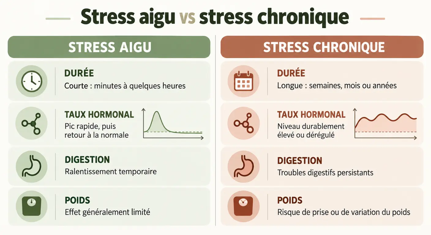 Comparaison visuelle entre les effets du stress ponctuel et ceux du stress durable