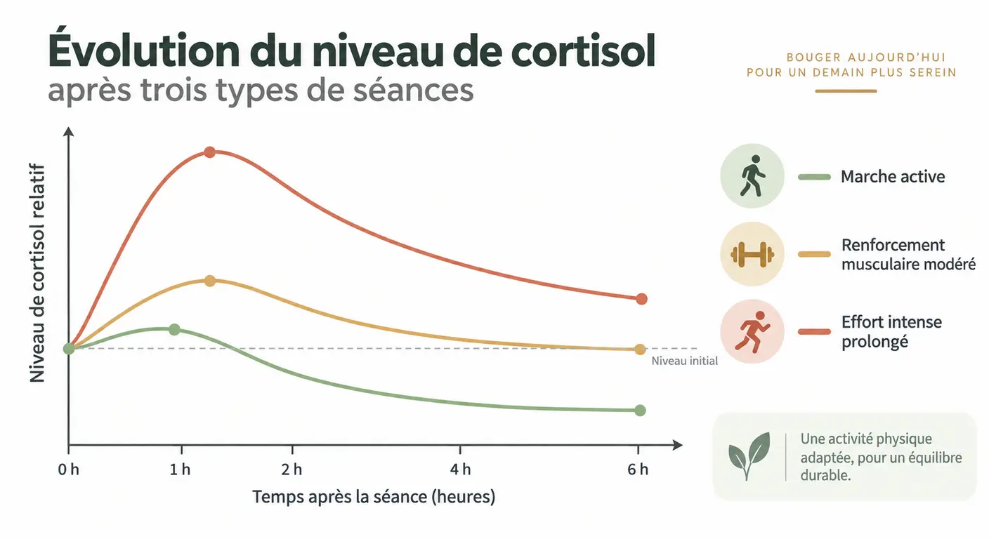 Graphique comparant la réponse hormonale à trois intensités d'effort physique