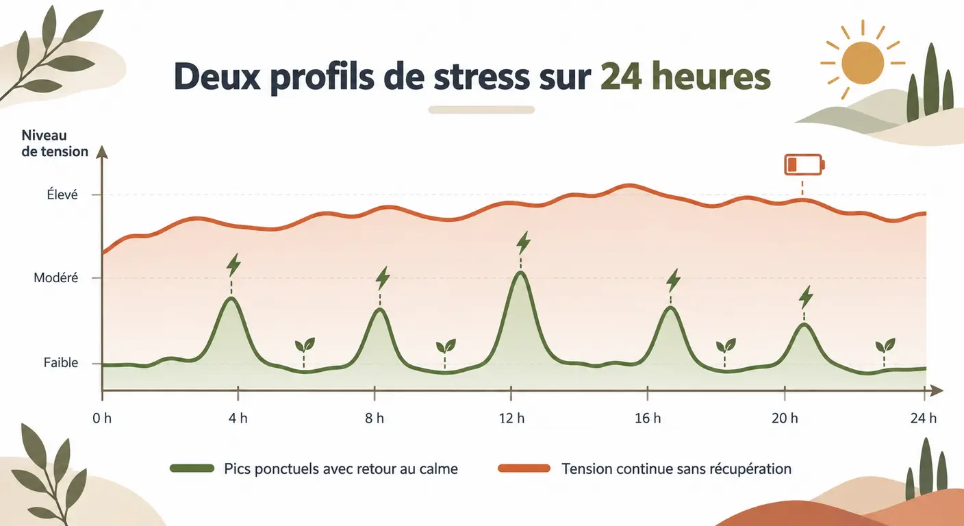 Comparaison entre stress ponctuel avec retour au calme et charge mentale continue