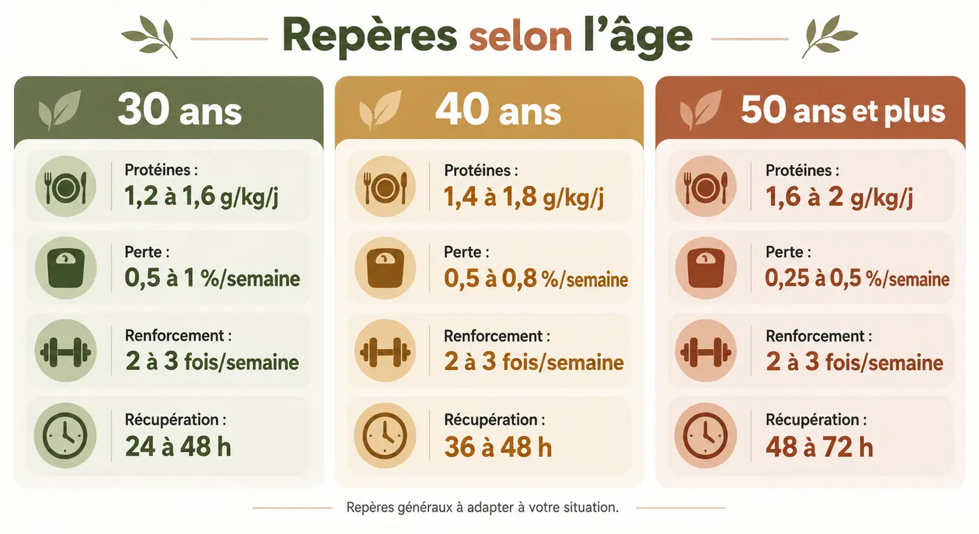 Comparatif des ajustements de la perte de poids chez l'homme à 30, 40 et plus de 50 ans