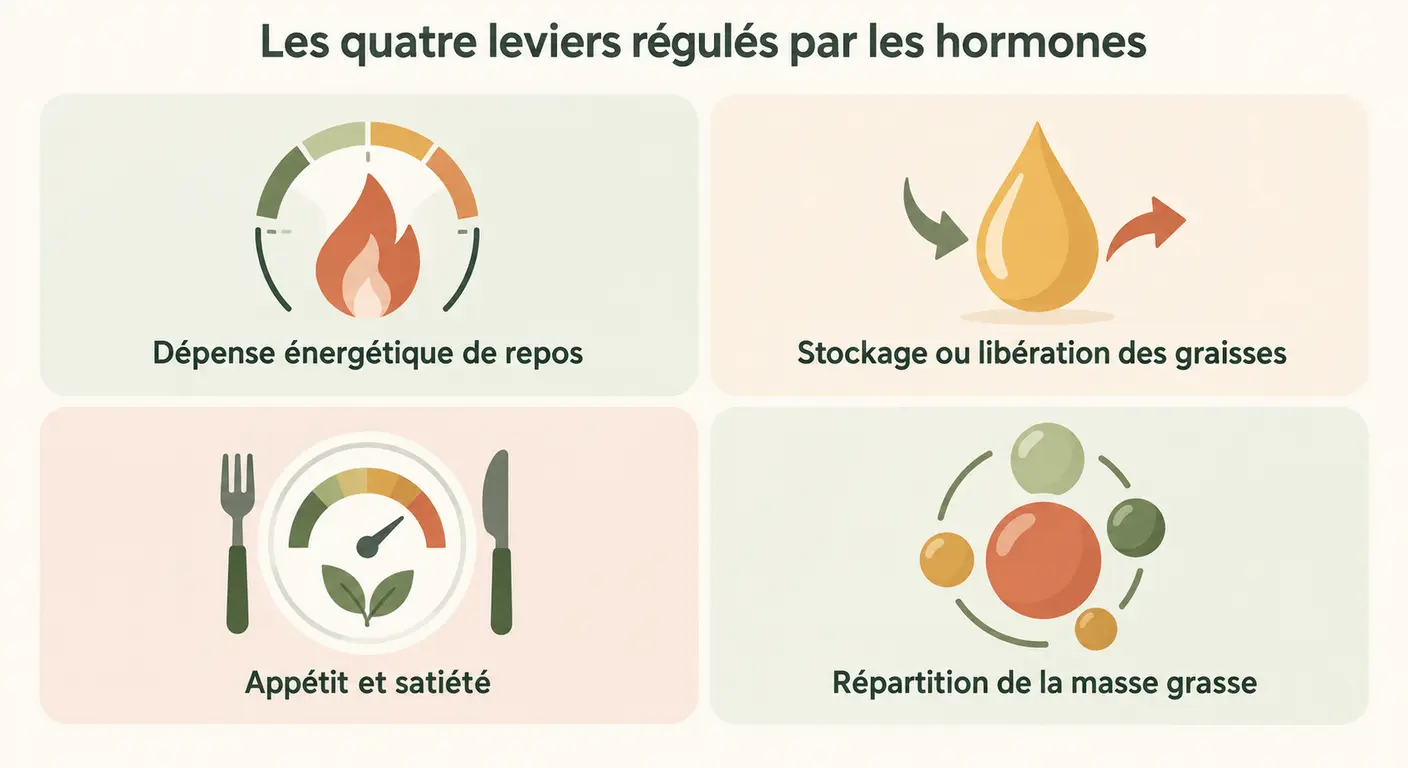 Schéma des quatre leviers hormonaux qui influencent le poids