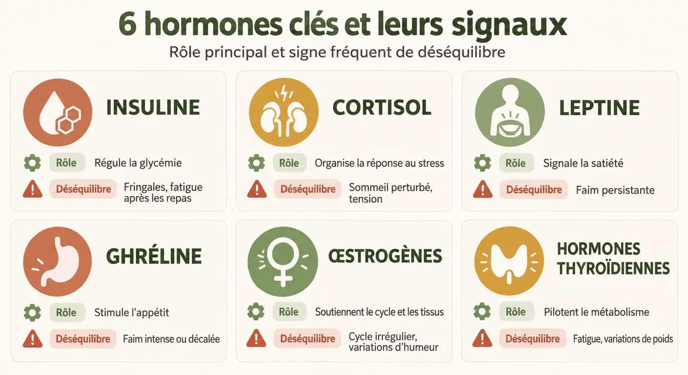 Grille des six hormones qui influencent la régulation du poids