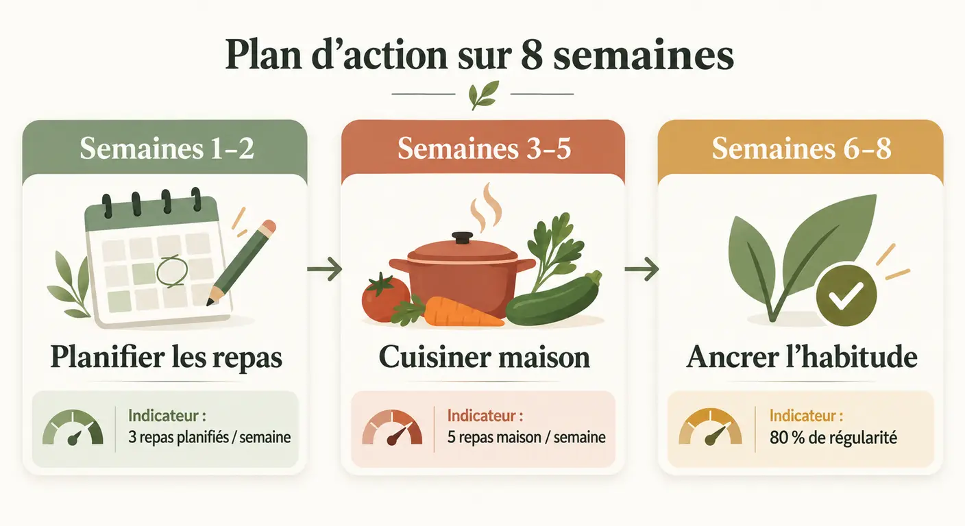 Frise des trois paliers du plan sur huit semaines