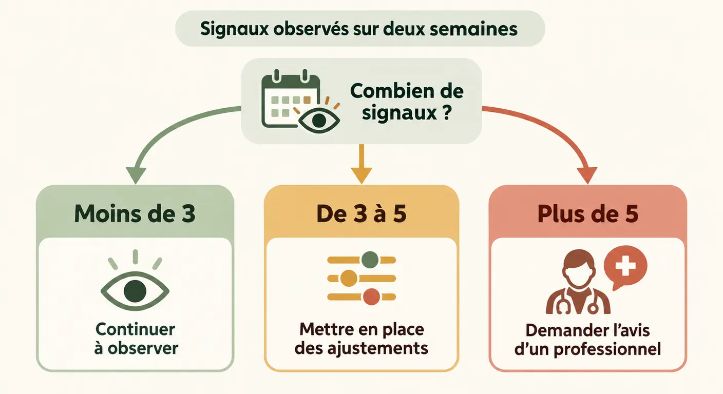 Arbre de décision reliant le nombre de signaux observés au niveau d'action recommandé