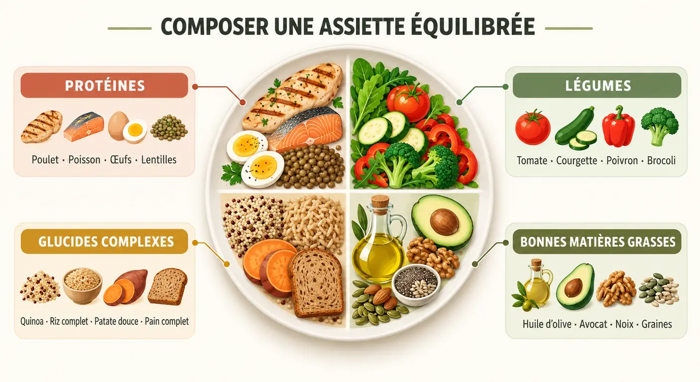 Assiette segmentée en quatre composantes pour soutenir l'équilibre hormonal