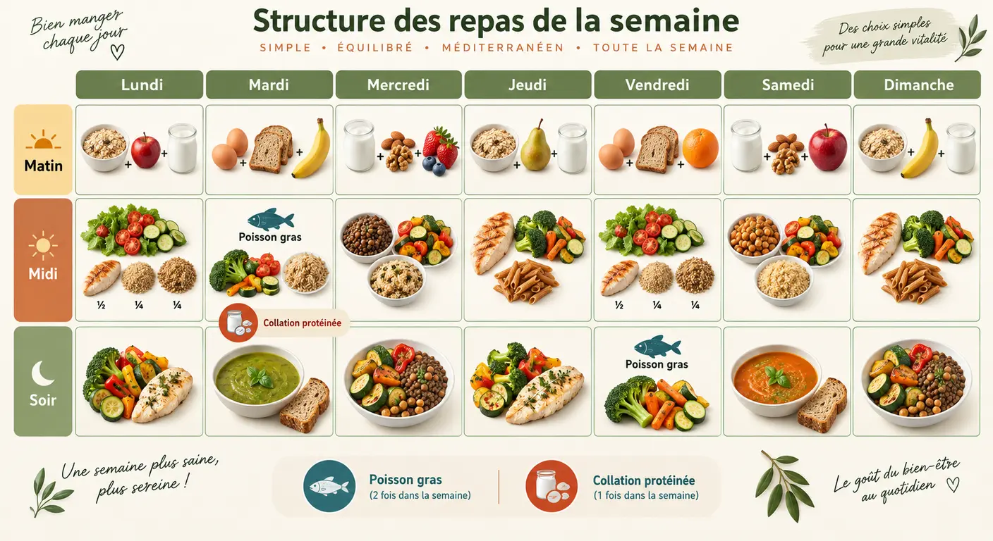 Grille d'une semaine type organisée par jour et par repas