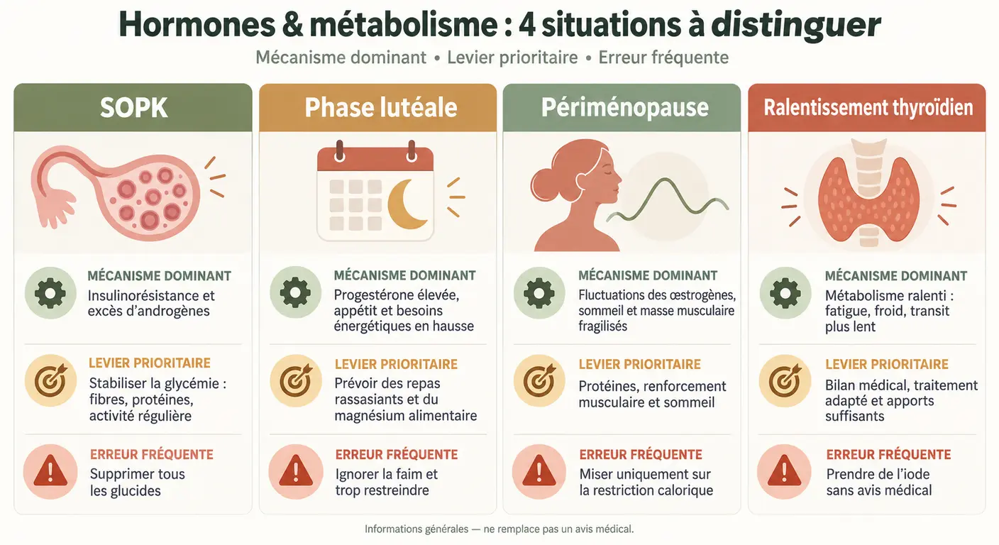 Tableau des quatre situations hormonales et de leurs leviers prioritaires