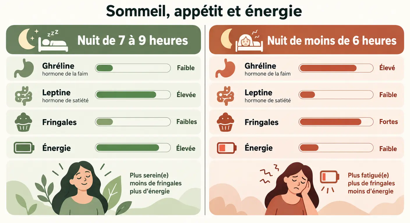 Comparaison de l'effet d'une nuit courte et d'une nuit complète sur les signaux de faim