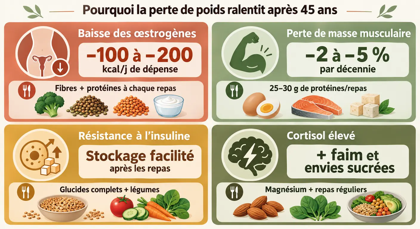 Les quatre mécanismes qui freinent la perte de poids après 45 ans et leurs contre-mesures