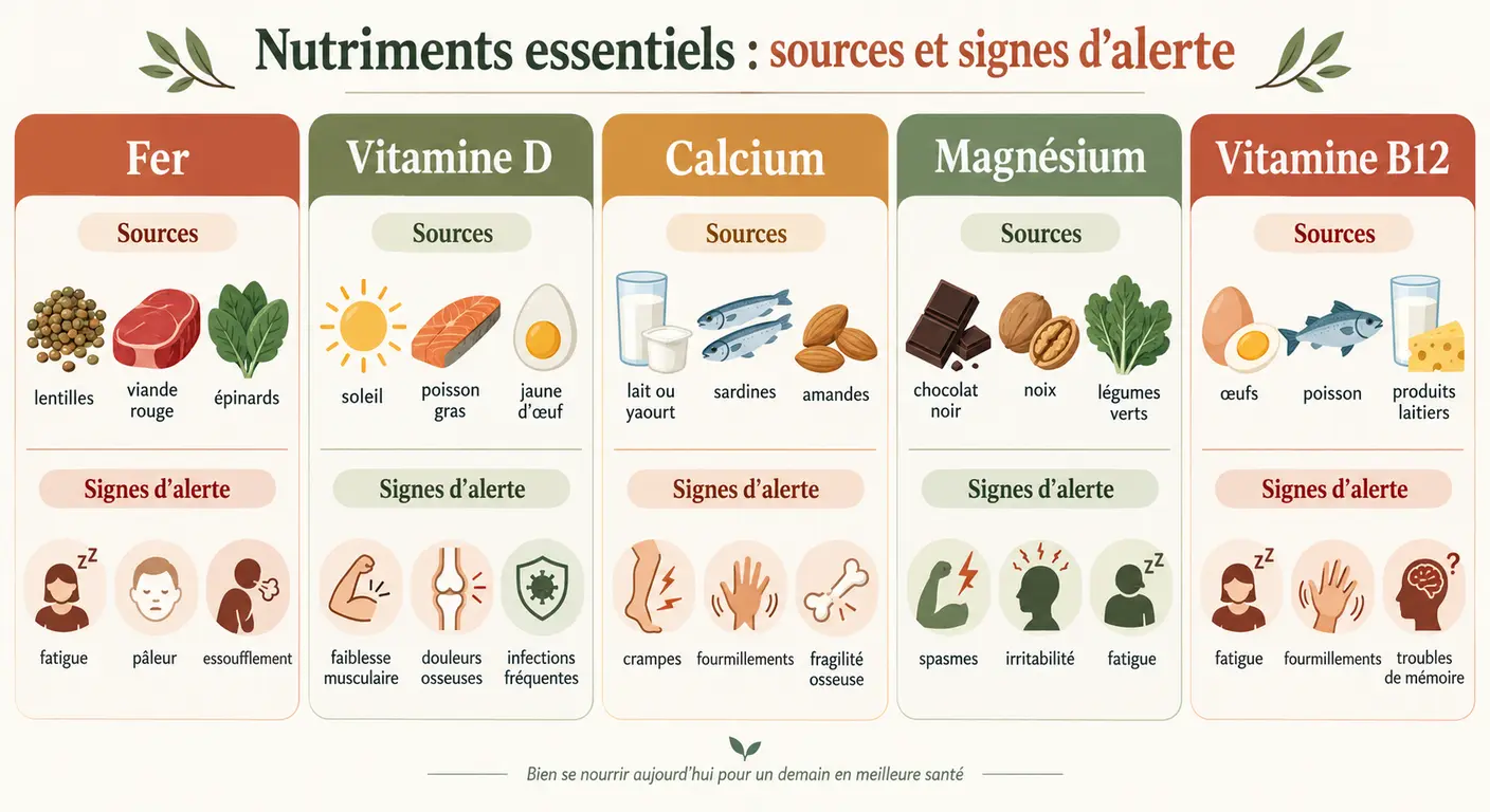 Les cinq nutriments à surveiller après 50 ans avec leurs sources alimentaires