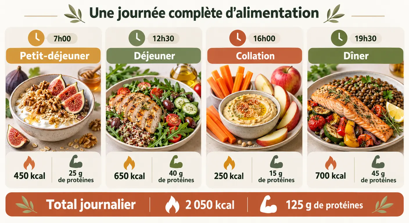 Journée alimentaire type chiffrée en calories et en protéines