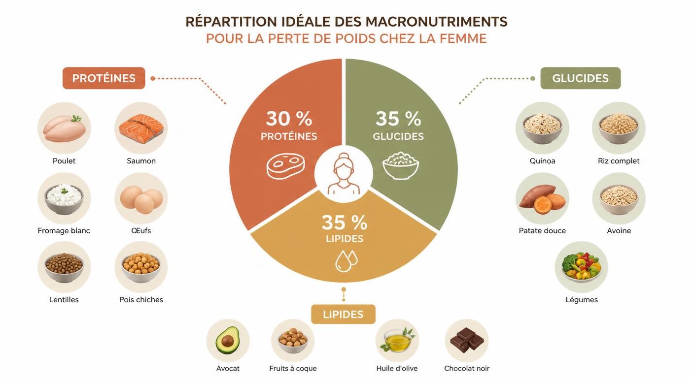 Infographie de la répartition des macronutriments pour la perte de poids féminine