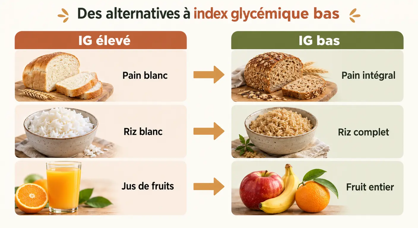 Substitutions d'aliments à index glycémique élevé par leurs alternatives à index bas
