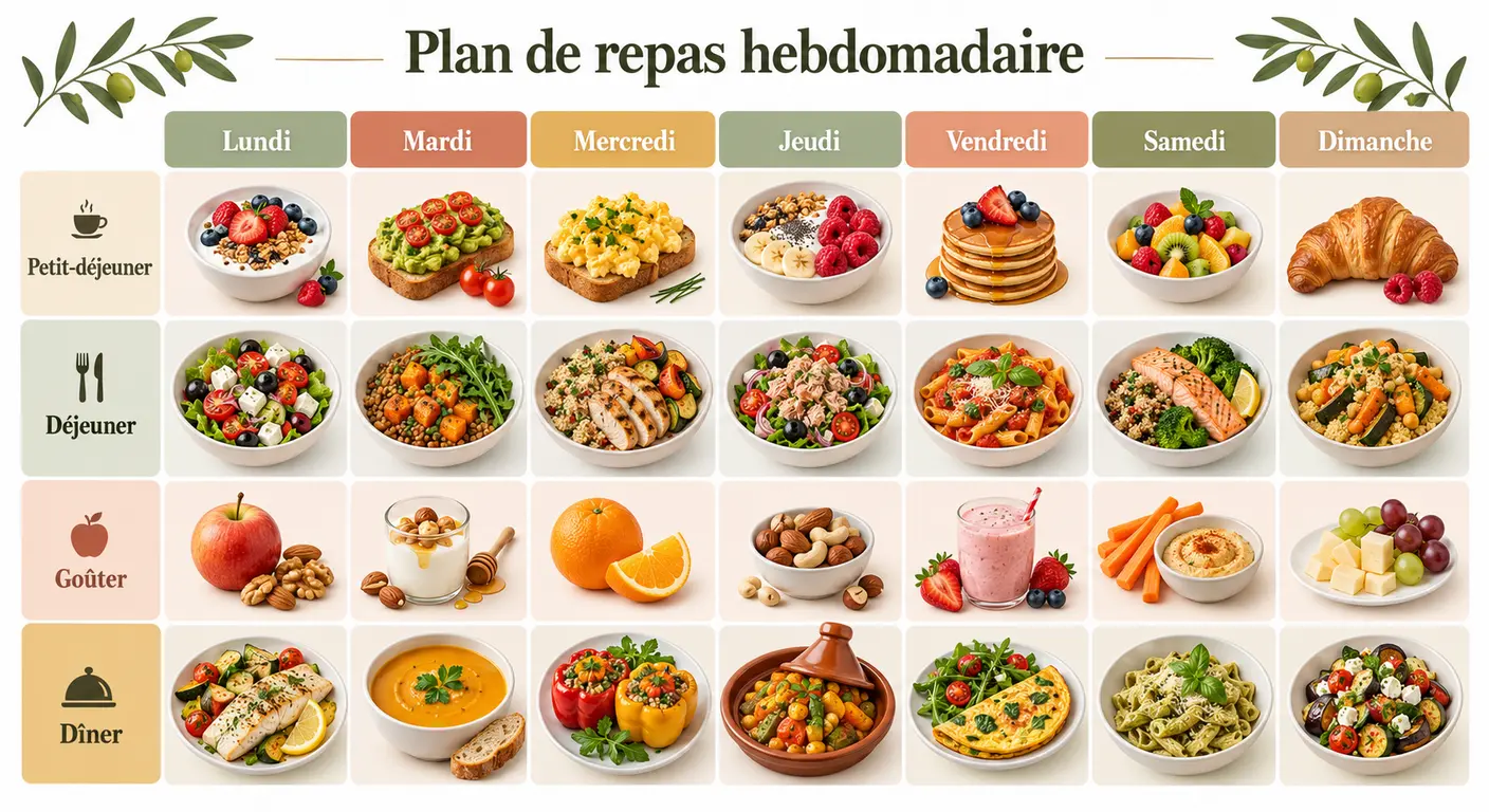 Grille du menu type de sept jours pour une perte de poids progressive