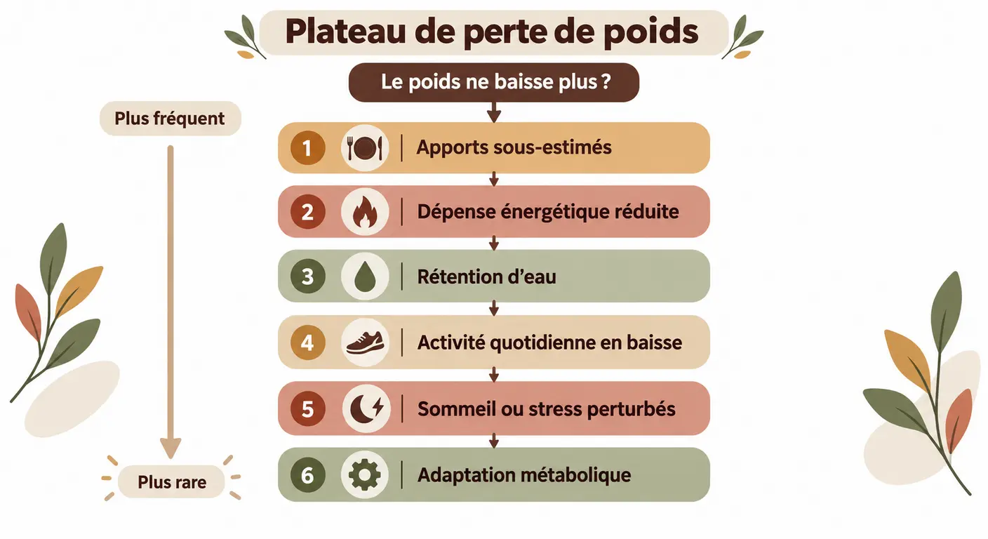 Arbre de décision des six causes possibles d'un plateau de perte de poids