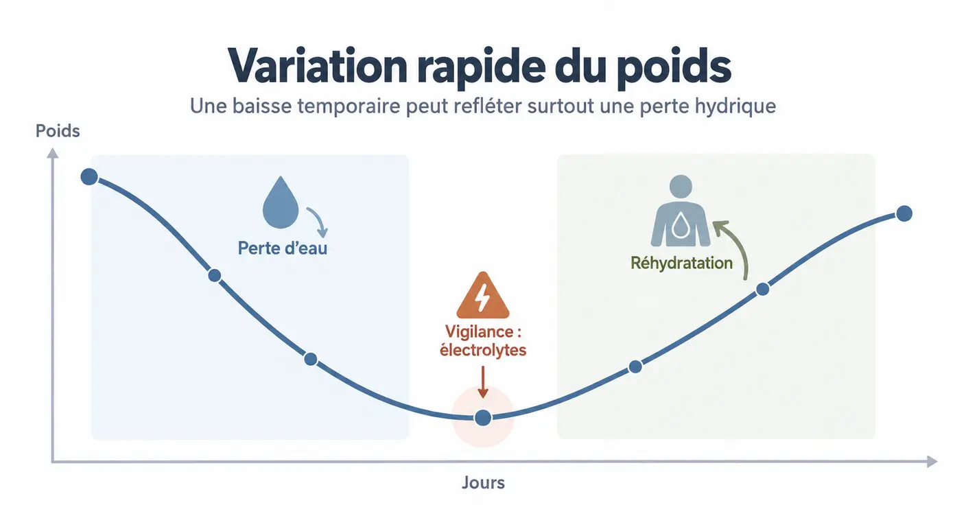Perte d'eau liée aux boissons drainantes et reprise de poids en quelques jours
