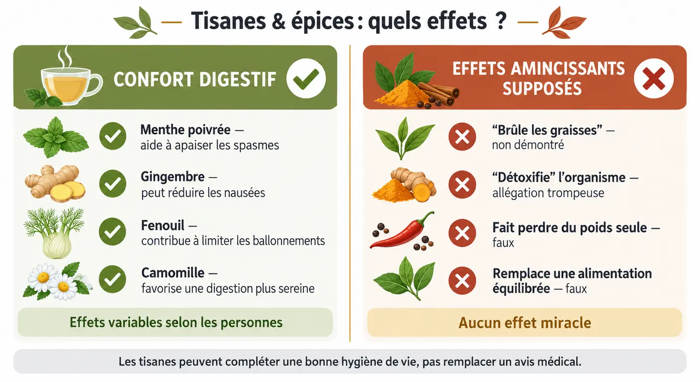 Effets digestifs réels et effets amincissants supposés des tisanes et des épices