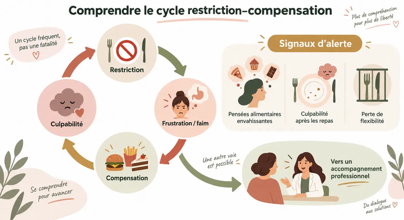 Boucle restriction-compensation et signaux d'une relation à l'alimentation qui se tend