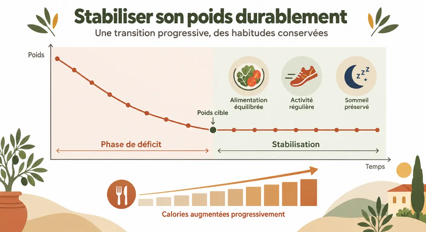 Sortie progressive du déficit calorique et passage à une phase de poids stable
