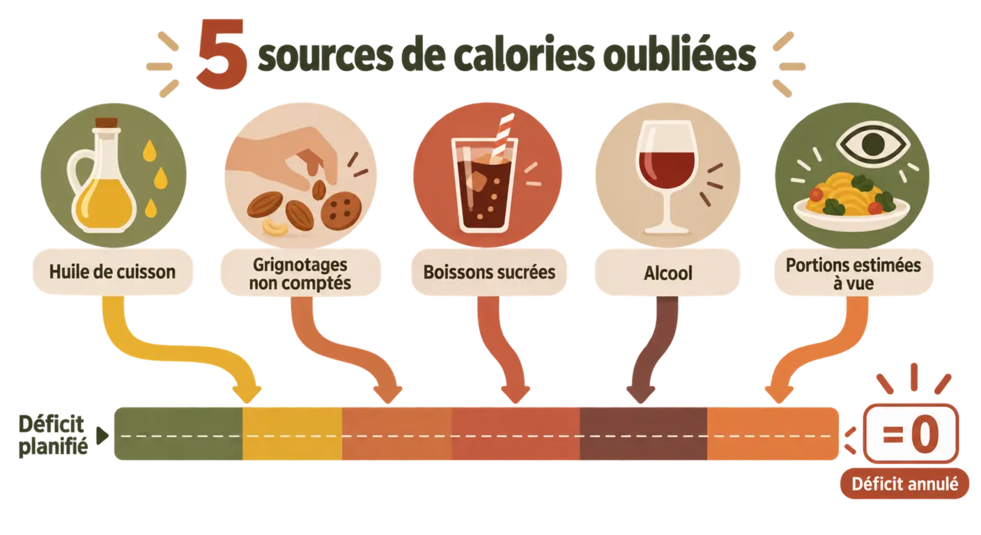 Cinq sources de calories oubliées qui annulent le déficit calorique quotidien
