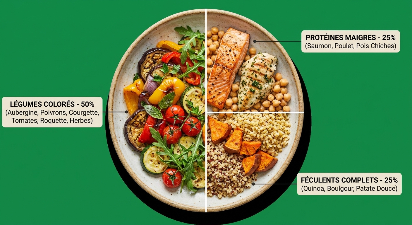 Infographie de l'assiette minceur gourmande type