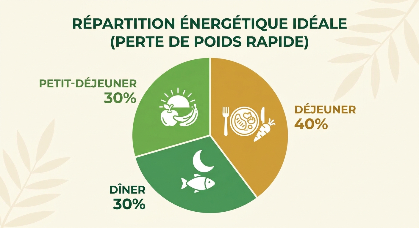 Infographie de la répartition énergétique idéale dans une journée minceur