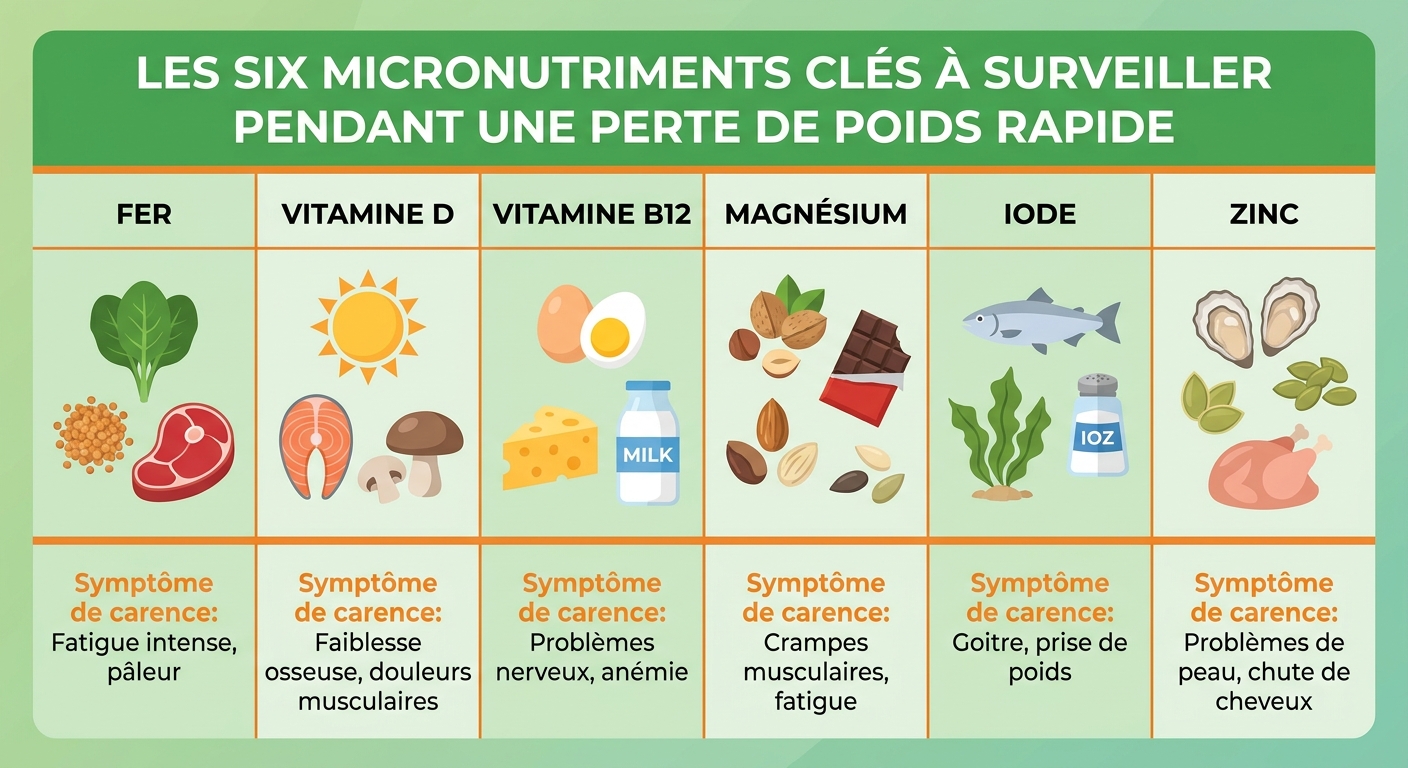 Infographie des six micronutriments à surveiller pendant une perte de poids rapide