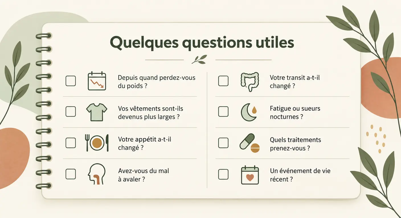 Checklist des questions que le médecin va poser face à une perte de poids