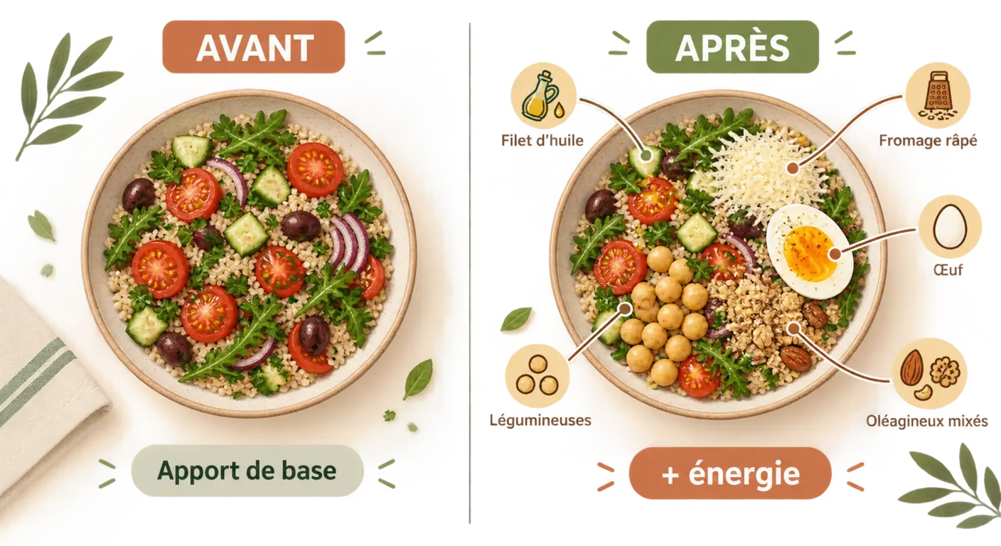 Comparaison d'une assiette avant et après enrichissement à volume identique