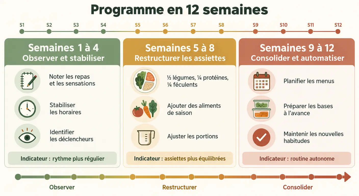 Chronologie de douze semaines en trois phases pour installer des habitudes alimentaires durables
