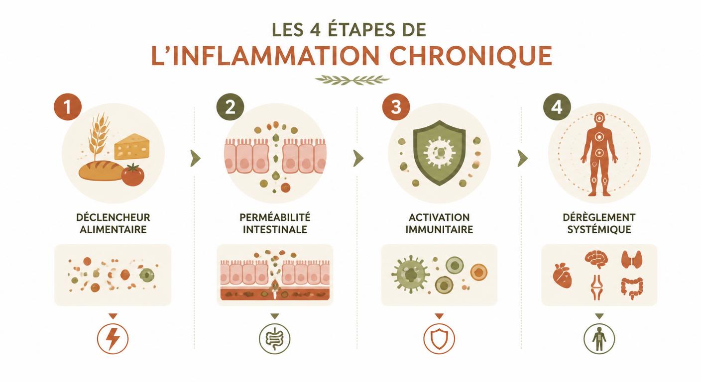Schéma du mécanisme de l'inflammation chronique en 4 étapes