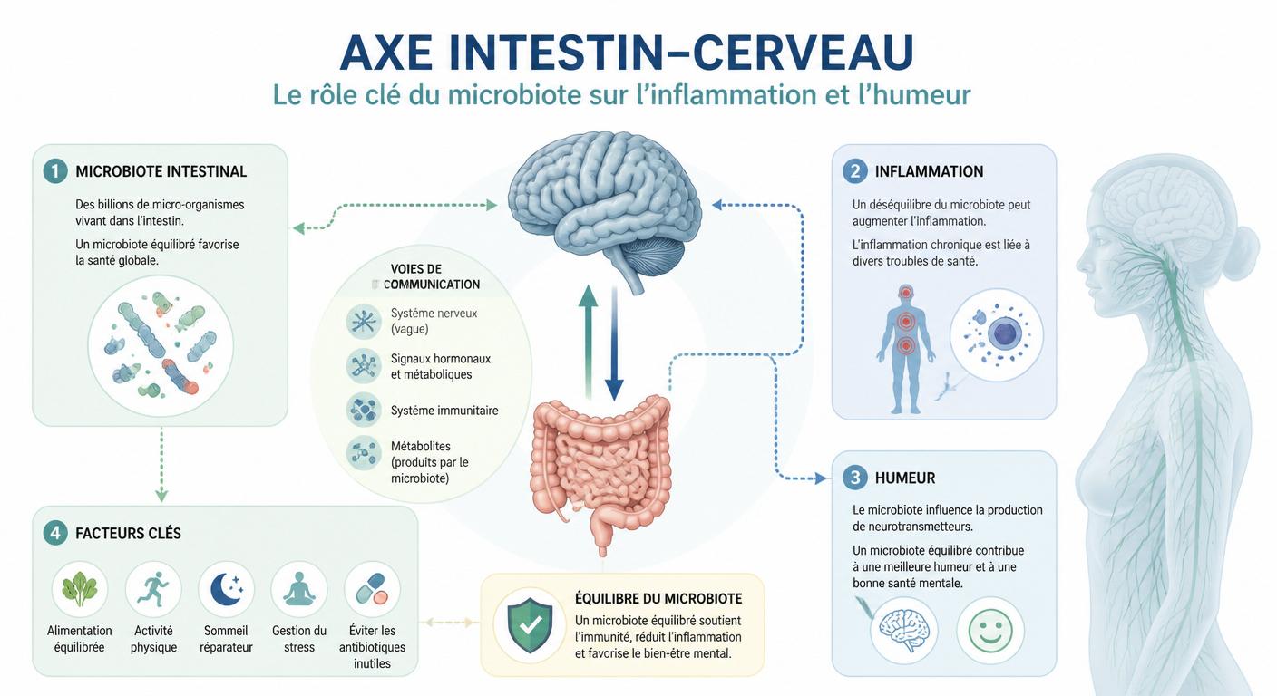 Infographie de l'axe intestin-cerveau au petit déjeuner